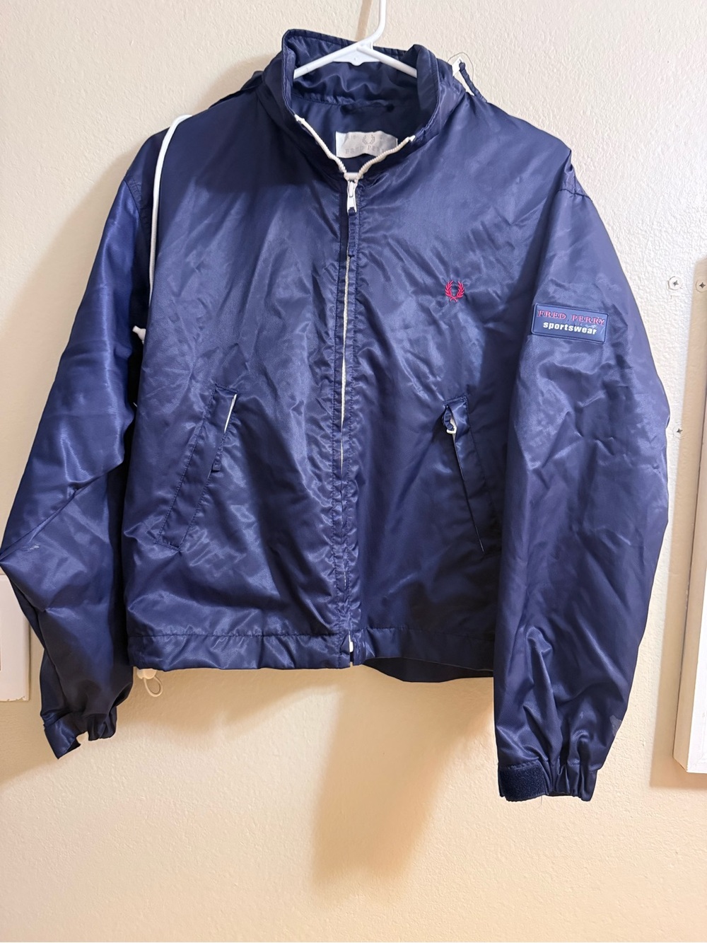 Fred Perry Navy Windbreaker Jacket with White Trim